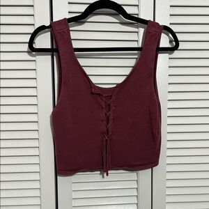 Women's Burgundy Lace-Up Crop Top